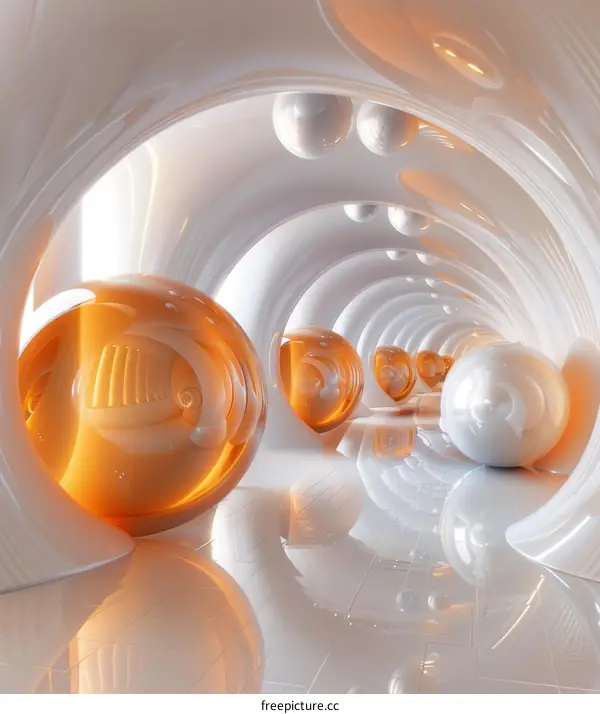 Glowing Spheres in a Surreal Corridor