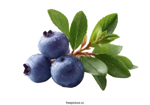 [Transparent Background PNG]Fresh Blueberries with Leaves Close-up