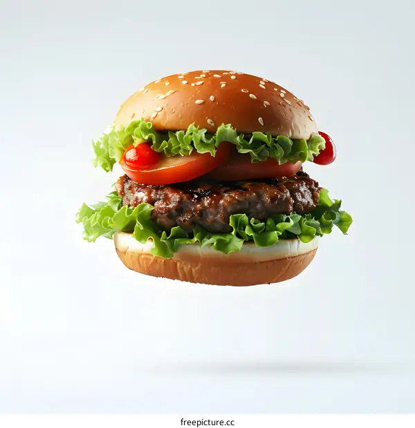 hamburger with lettuce and tomato