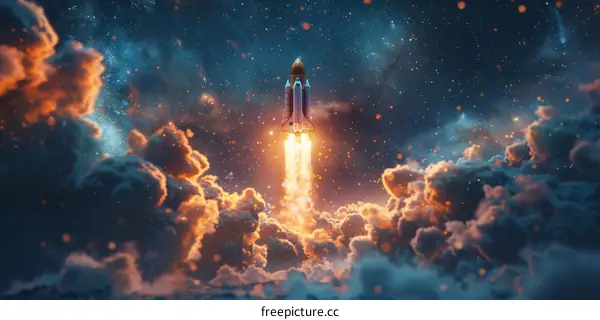 Space Shuttle Atlantis launching into space