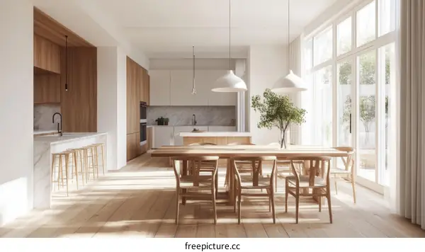 Modern Minimalist Open-Plan Kitchen and Dining Area