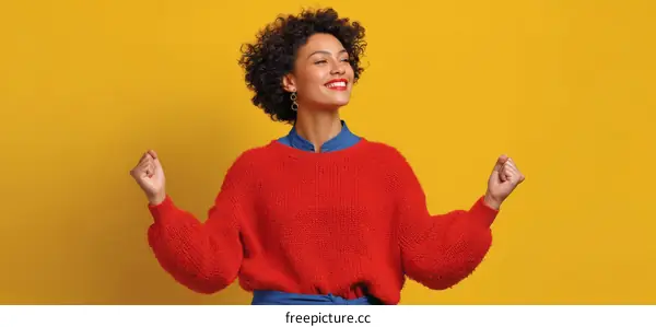 Happy Black Woman in Red Sweater