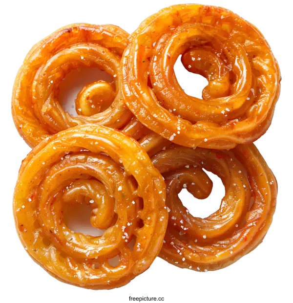 [Transparent Background PNG]Four jalebi arranged on a white background