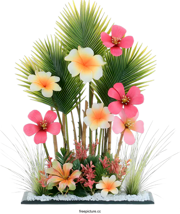[Transparent Background PNG]Tropical Flowers Arrangement in Black Pot