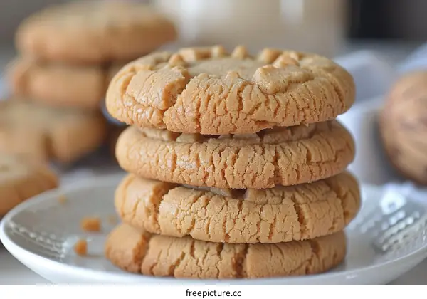 A stack of three peanut butter cookies