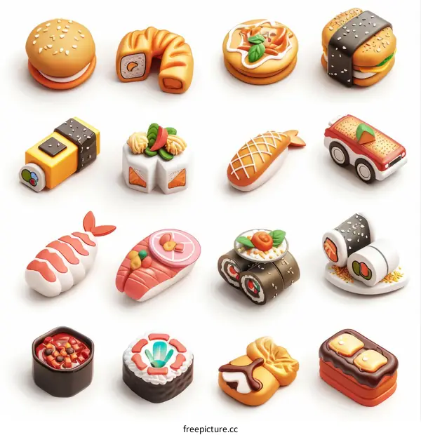 Food Icons: Burgers, Sushi, Cakes, and More