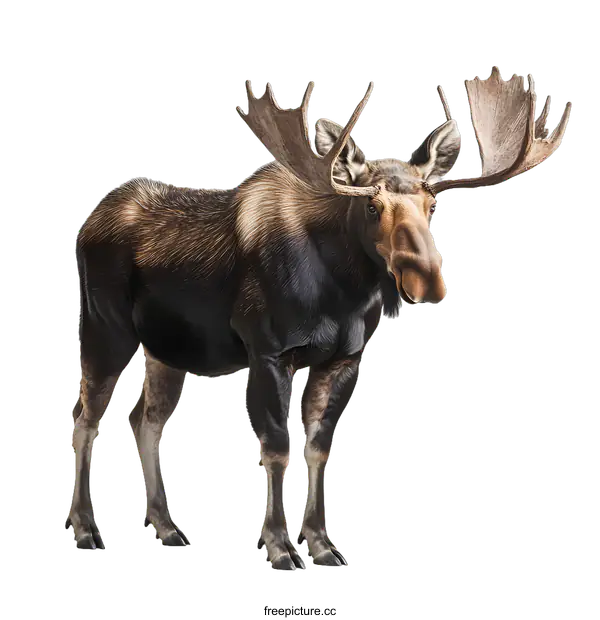 [Transparent Background PNG]Large Moose with Antlers Isolated on White Background
