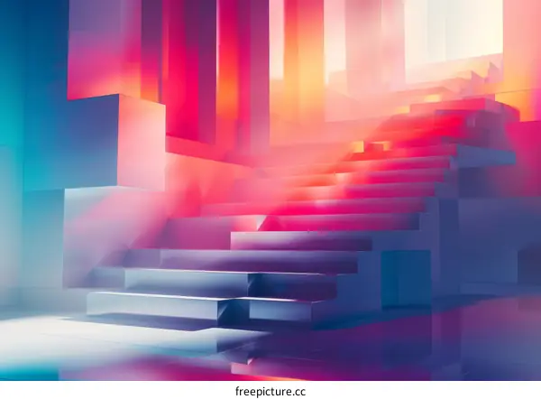 Abstract Staircase with Geometric Shapes and Light