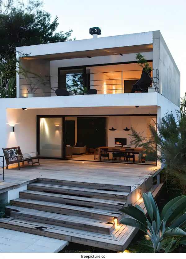 Modern Minimalist Home Exterior with Wooden Deck