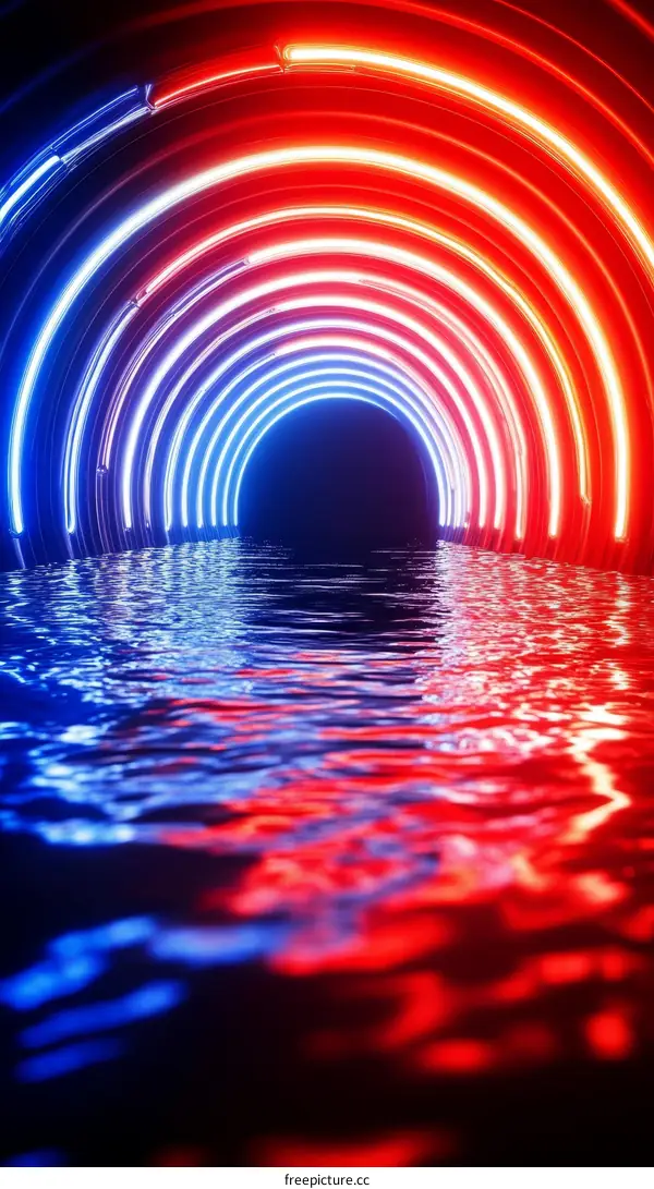 Abstract Neon Tunnel with Red and Blue Light