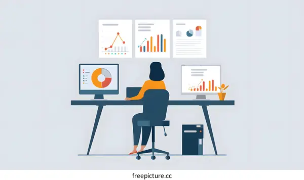 Woman Working on a Computer with Charts and Graphs