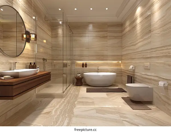 Modern Luxurious Beige Marble Bathroom Design