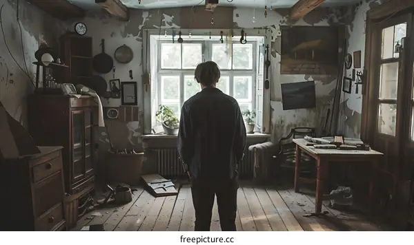A man standing in a room with a window