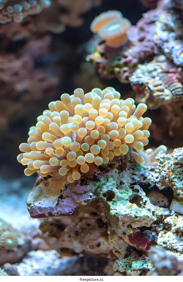 Coral reef aquarium with yellow polyps