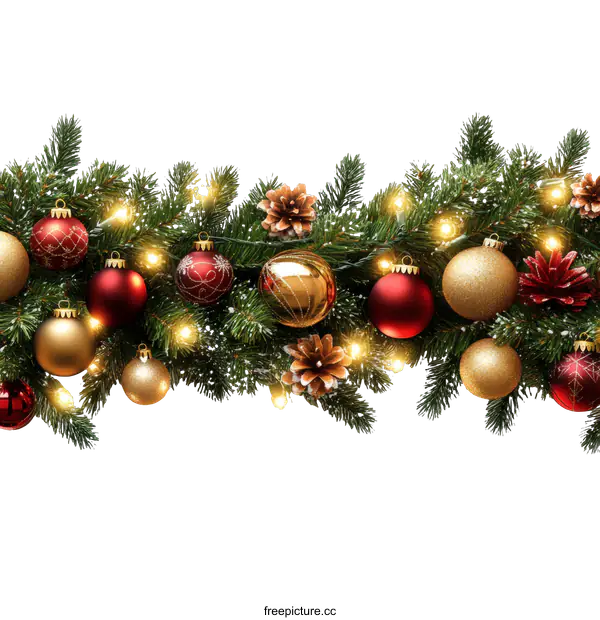 [Transparent Background PNG]Christmas Garland Decoration with Lights