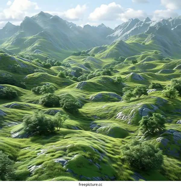 Rolling Green Hills Under a Blue Sky