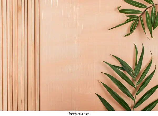 Simple Tropical Background with Green Leaves and Wooden Sticks