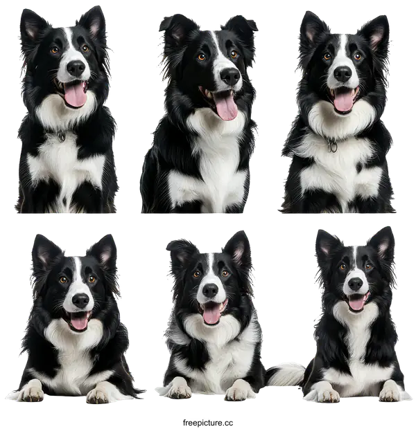 [Transparent Background PNG]Border Collie Poses on White Background