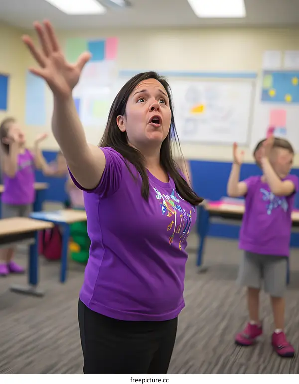 Teacher Leading Children in a Classroom Sing Along