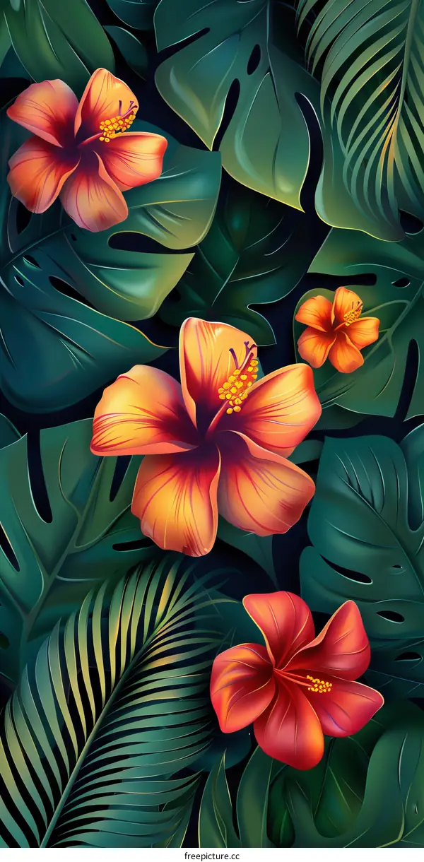 Tropical rainforest plants illustration