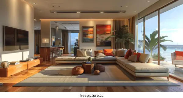 Modern coastal living room interior design