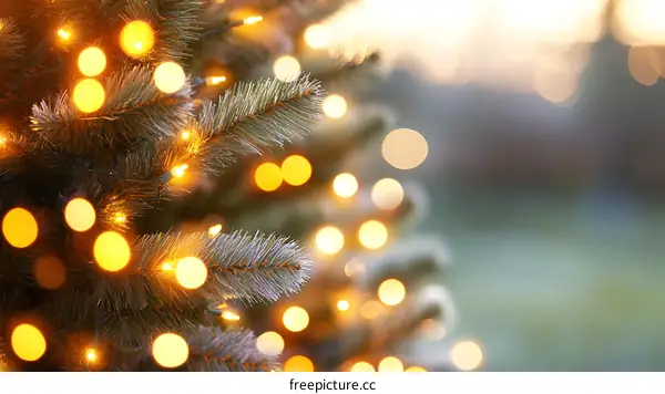 Christmas Tree with Warm Light Bokeh