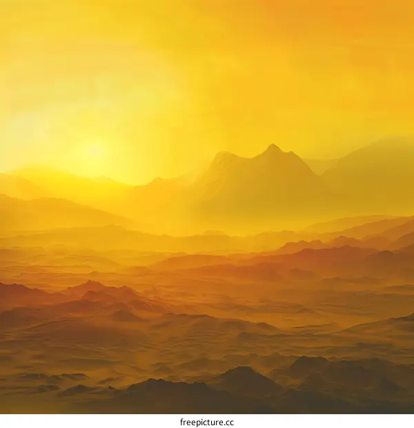 Yellow Sunset Over Mountains