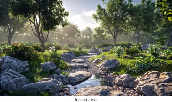 Landscaping with Rocks and Stream