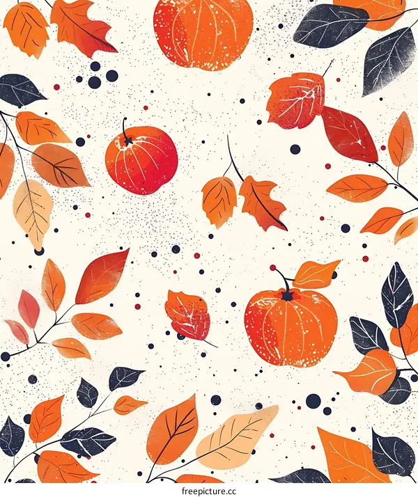 Autumn Leaves and Apples Seamless Pattern Illustration