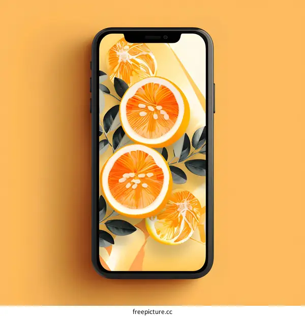 Orange Slices on Phone Screen Mockup