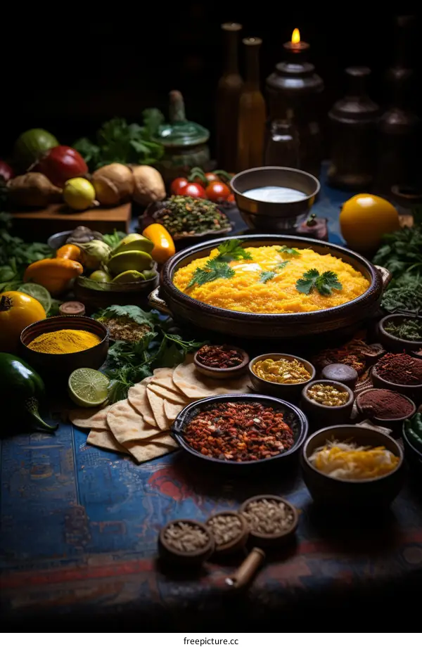 A Colorful Indian Feast with Biryani and Spices