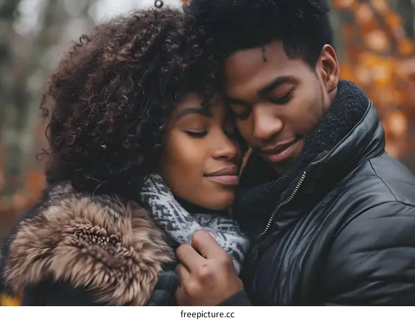 Couple in Love Embracing in Autumn