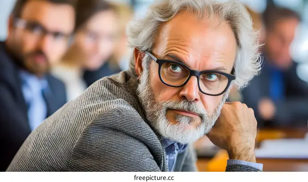 Close up Portrait of a Senior Man with Grey Hair Wearing Glasses