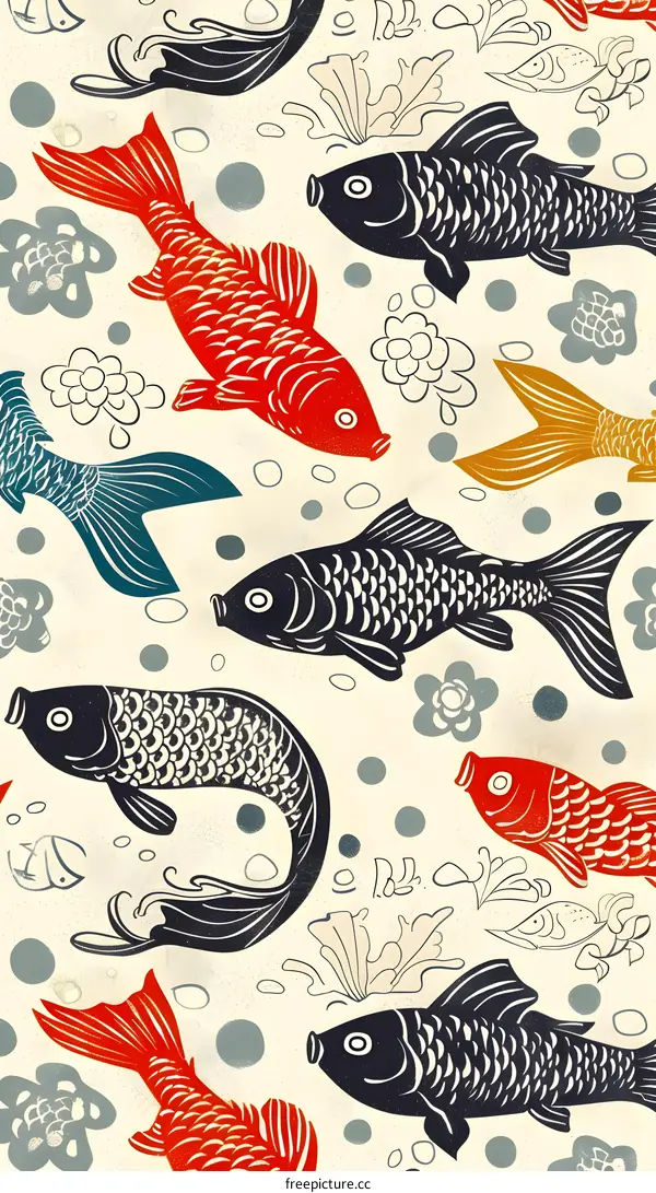 Colorful Koi Fish Seamless Pattern Illustration