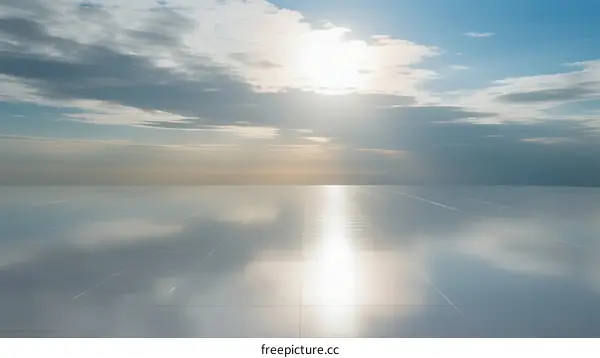 Sunlight Reflecting on Calm Water Surface Under Cloudy Sky