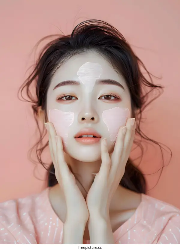 Close Up Of Woman Applying Face Mask