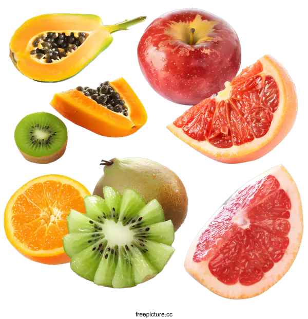 [Transparent Background PNG]Assortment of Fresh Fruit Slices Isolated on White Background