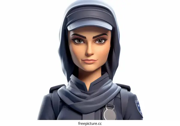 A female police officer wearing a hijab