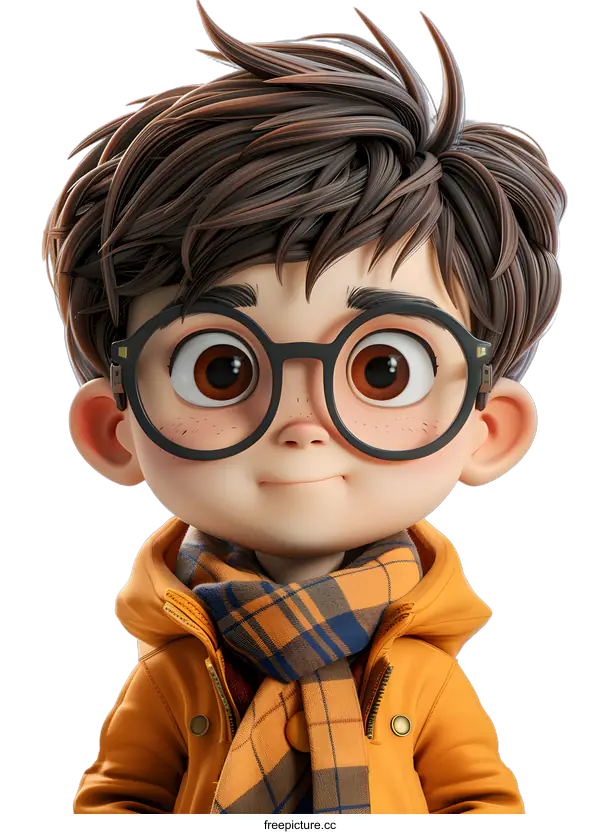 [Transparent Background PNG]Cute Cartoon Boy Wearing Glasses and a Scarf
