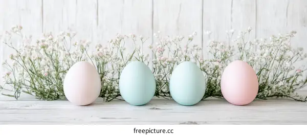 Pastel Easter Eggs Decorated with Spring Flowers