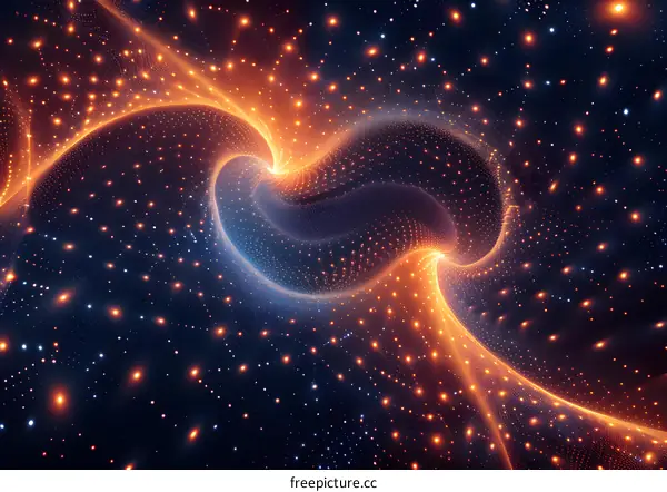 Orange and blue glowing particle vortex