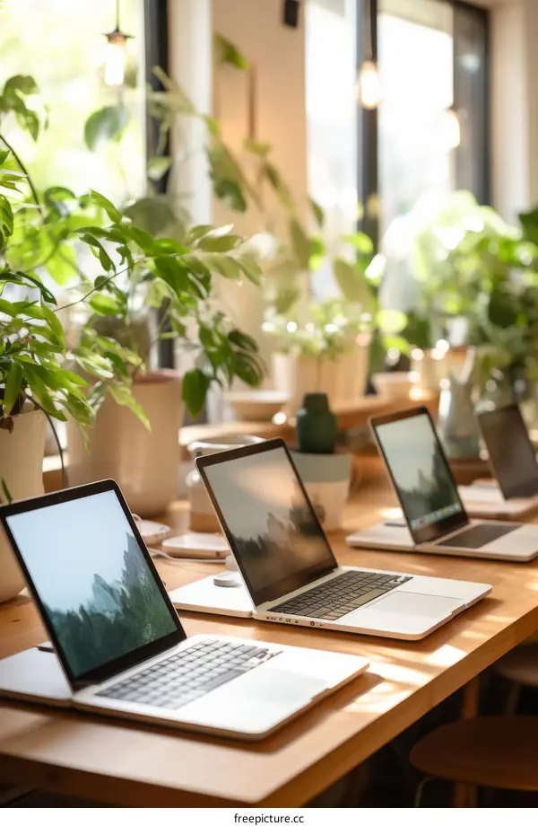 Modern Workspace with Apple Laptops