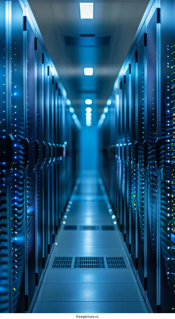 Blue and Black Data Center Aisle