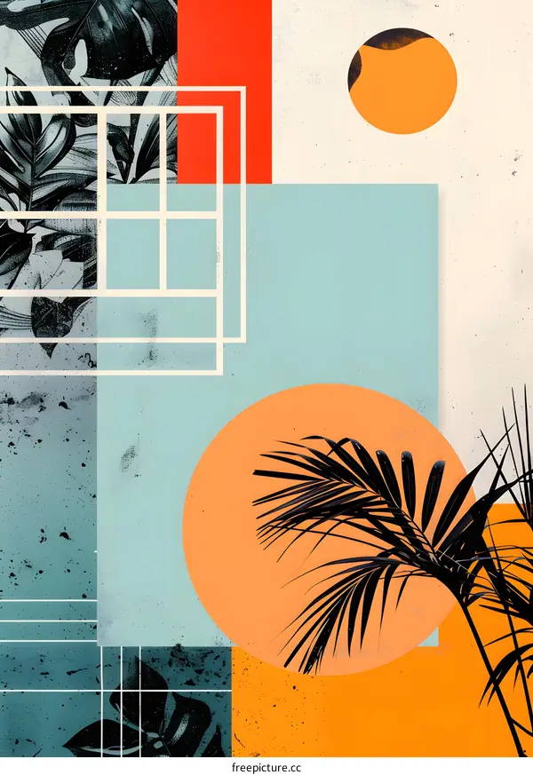 Abstract Tropical Palm Leaf Collage Artwork