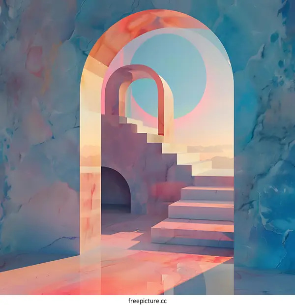 Abstract Archway With Stairs Leading To Sky