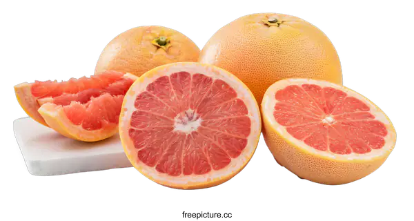 [Transparent Background PNG]Fresh Ripe Grapefruit Slices on White Marble Background