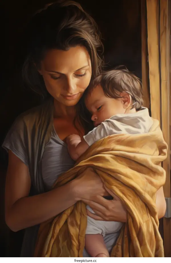 An illustration of a mother and her baby