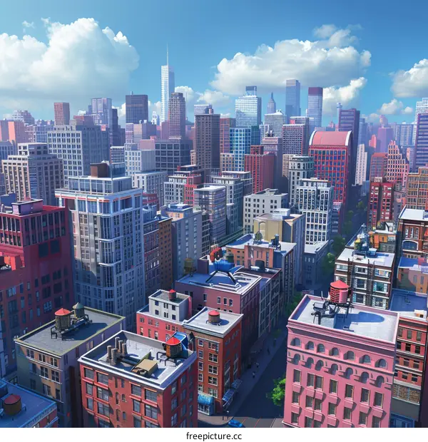 Bustling Metropolis with Towering Skyscrapers