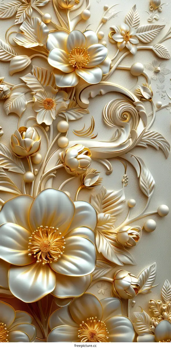 3D Golden Floral Wall Decor Pattern