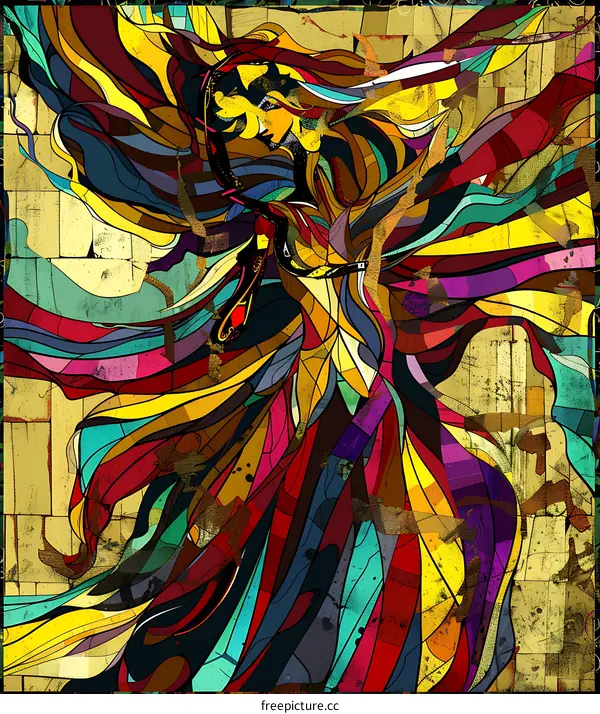 Abstract Colorful Woman Illustration in Stained Glass Style